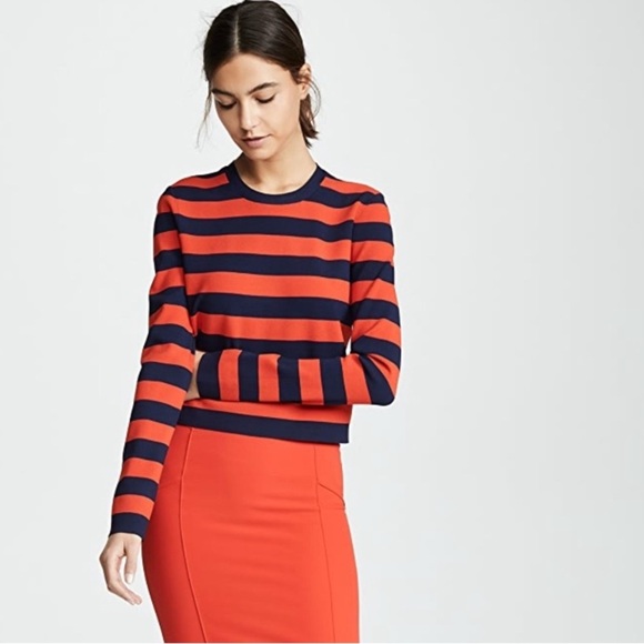 VERONICA BEARD Broome Red & Navy Knit Crop Crewneck Sweater Size Small - Picture 4 of 12